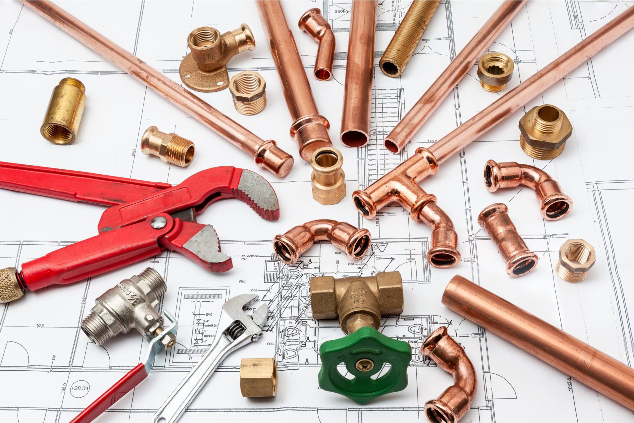 Copper pipe fittings and plumbing parts for Salinas, California repairs