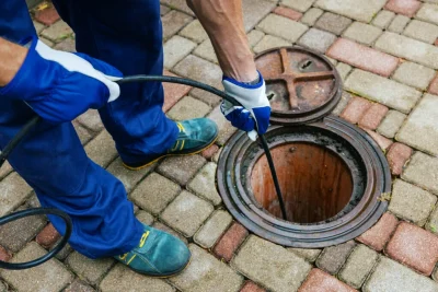 Plumber cleaning an outdoor sewer drain in Salinas